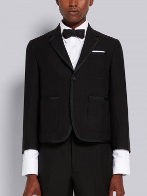 Thom Browne 3-Ply Wool Mohair Tipping Shrunken Patch Pocket Mäntel Herren Schwarz | QBD15P05575