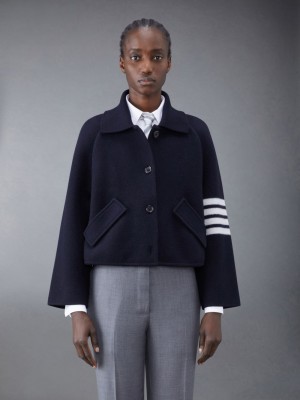 Thom Browne Boiled Wool Milano 4-Bar Cropped Car Mäntel Damen Blau | DMW78I09029