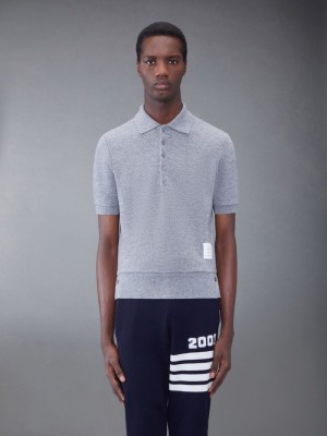 Thom Browne CASHMERE PIQUE 2003 RIB CUFF Poloshirt Herren Grau | XQK16Q14706