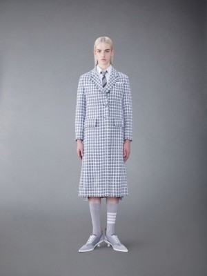 Thom Browne Check Summer Tweed Fray Wide Lapel Mäntel Damen Grau | GNE45H57390