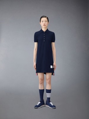 Thom Browne Classic Pique Stripe Polo Kleid Damen Blau | ICO46O96757