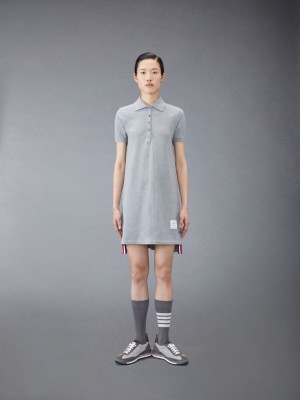 Thom Browne Classic Pique Stripe Polo Kleid Damen Grau | UCO89K50991