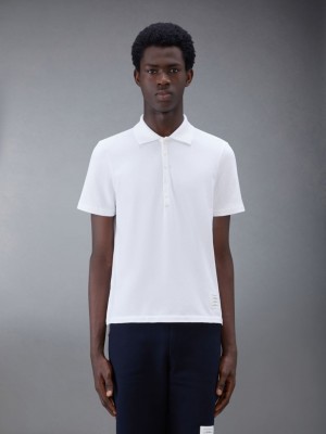 Thom Browne Classic Pique Stripe Relaxed Poloshirt Herren Weiß | VPK31P98386