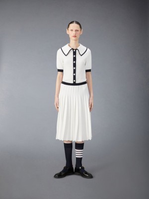 Thom Browne Cotton Pointelle Kleid Damen Weiß | LUS23T21217