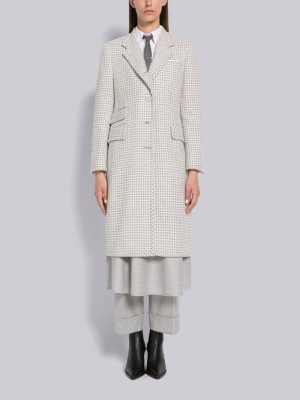 Thom Browne Houndstooth Cashmere Boucle Single Vent Mäntel Damen Grau | OYV90X58394