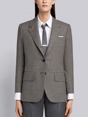 Thom Browne Medium 2-Ply Fresco Wool Wide Lapel Sport Mäntel Damen Grau | YHR79S01899