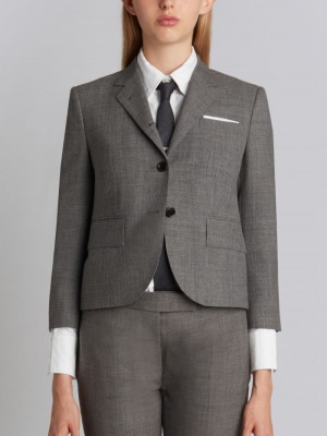Thom Browne Medium 2-ply Wool Fresco High Armhole Single Breasted Sport Mäntel Damen Grau | EHA43B89252
