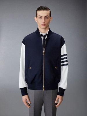 Thom Browne Melton Wool 4-Bar Oversized Blouson Jacken Herren Navy | IAI05W11267