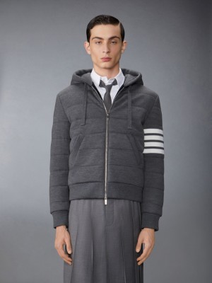 Thom Browne Merino Wool Jersey Stitch Padded 4-Bar Zip up Hoodie Jacken Herren Grau | RSX01D72498