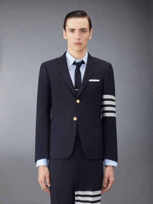 Thom Browne Plain Weave 4-Bar Classic Sport Mäntel Herren Blau | IPY78F26376