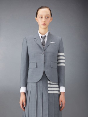 Thom Browne Plain Weave 4-Bar High Armhole Sport Mäntel Damen Grau | ENR98Y45700