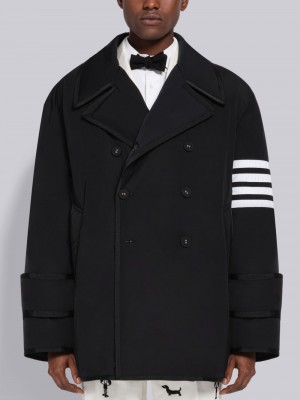 Thom Browne Poly Twill Down Filled 4-Bar Oversized Pea Mäntel Herren Schwarz | TVU45K35792