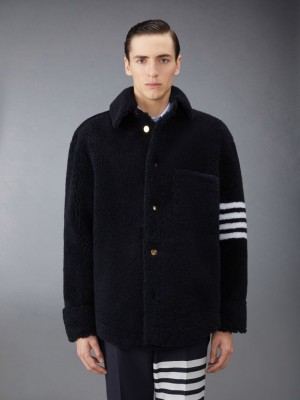 Thom Browne Shearling 4-Bar Oversized Shirt Jacken Herren Blau | MQX10D33506