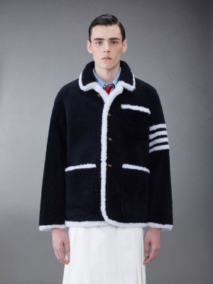Thom Browne Shearling 4-Bar Sack Jacken Herren Blau | VJS43Z08939