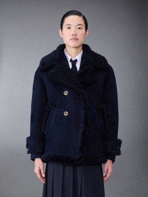 Thom Browne Shearling Pea Mäntel Damen Blau | DCN42S42466