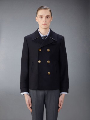 Thom Browne Spring Weight Melton Wool Peacoat Mäntel Herren Blau | BXQ05E66501