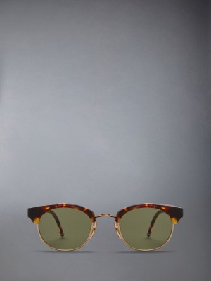 Thom Browne Tortoise Acetate And Titanium Oval Sonnenbrille Herren Braun | GLU08M19263