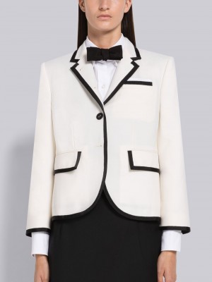 Thom Browne Twill Weave Wool Tipping Holiday High Armhole Sport Mäntel Damen Weiß | YXE73C83560