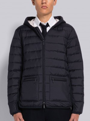 Thom Browne ULTRA LIGHT NYLON HOODED DOWN Jacken Herren Blau | LGO00C16021