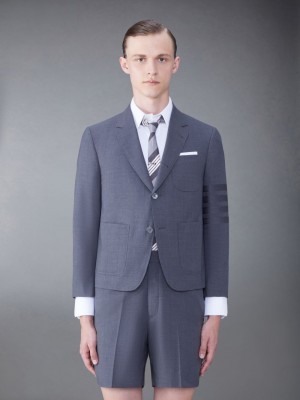 Thom Browne Wool 4-Bar Sack Sport Mäntel Herren Grau | XMN12I57867