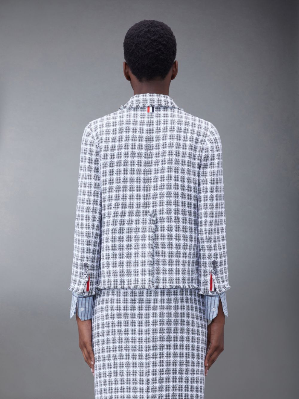 Thom Browne Check Summer Tweed Fray Cropped Sack Sport Mäntel Damen Grau | LMK22X31517