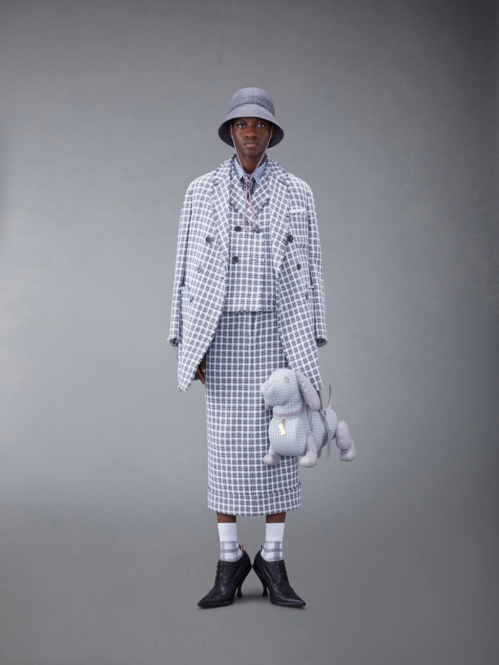 Thom Browne Check Summer Tweed Fray Cropped Sack Sport Mäntel Damen Grau | LMK22X31517