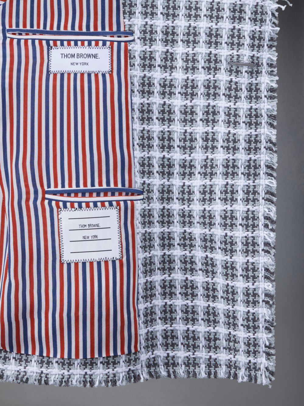 Thom Browne Check Summer Tweed Fray Cropped Sack Sport Mäntel Damen Grau | LMK22X31517