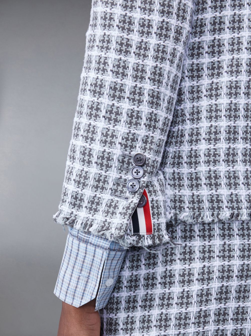 Thom Browne Check Summer Tweed Fray Cropped Sack Sport Mäntel Damen Grau | LMK22X31517