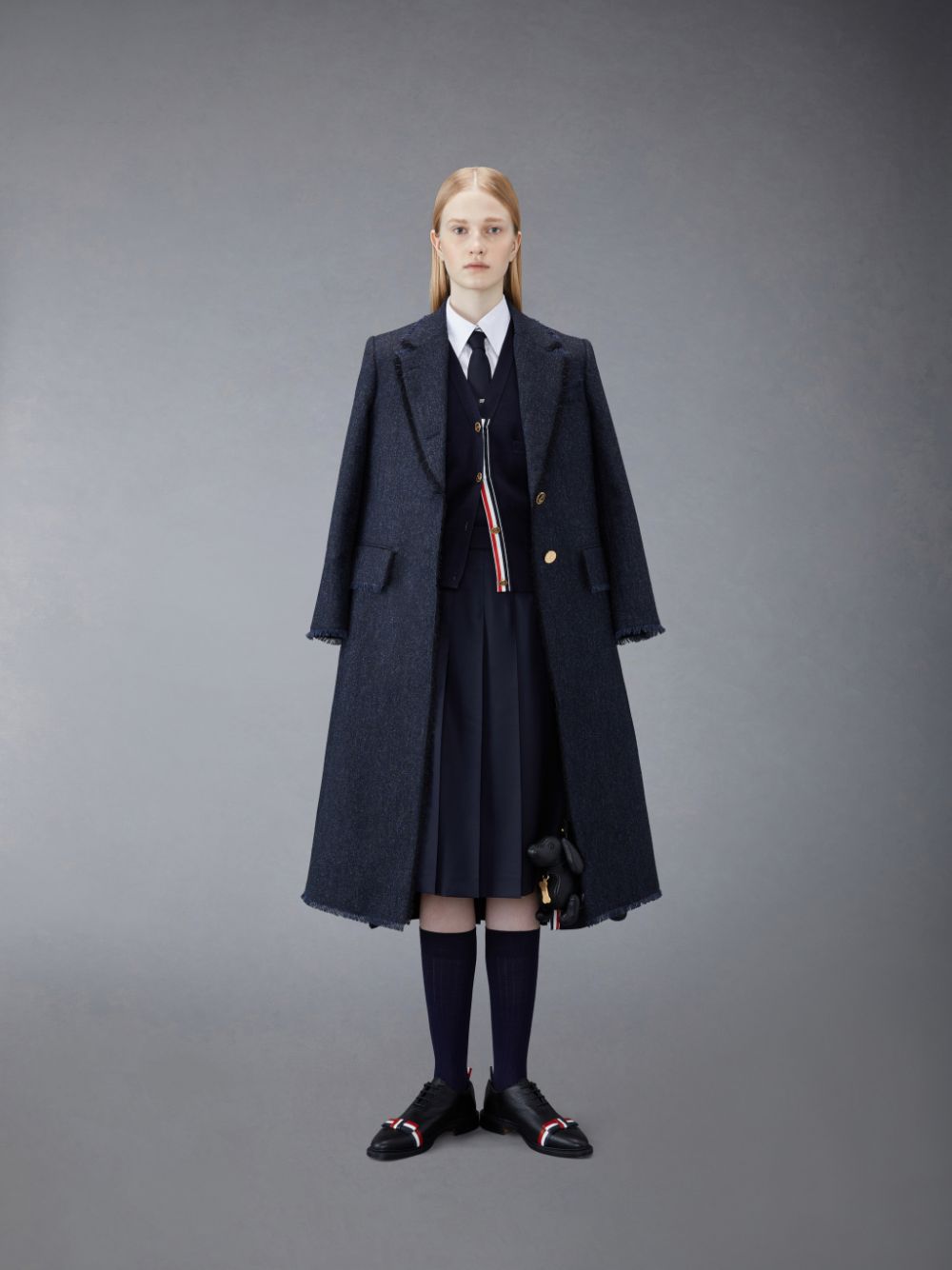 Thom Browne Donegal Tweed Wide Lapel Mäntel Damen Blau | ZIZ37O80867