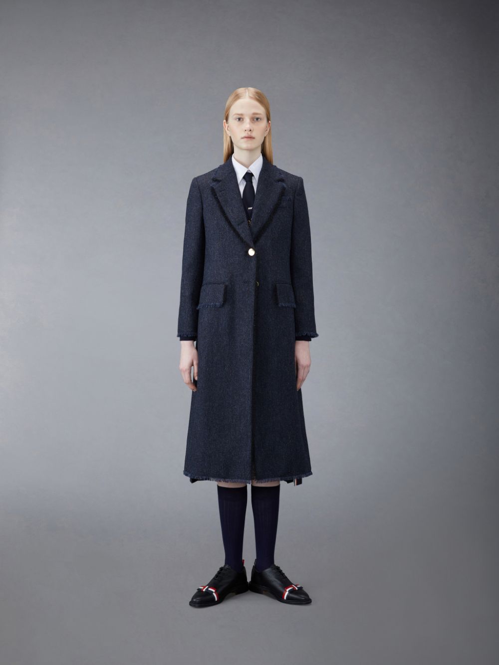 Thom Browne Donegal Tweed Wide Lapel Mäntel Damen Blau | ZIZ37O80867
