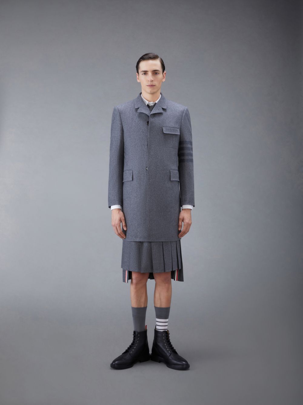 Thom Browne Flannel 4-Bar Classic Chesterfield Mäntel Herren Grau | KEC07W23316