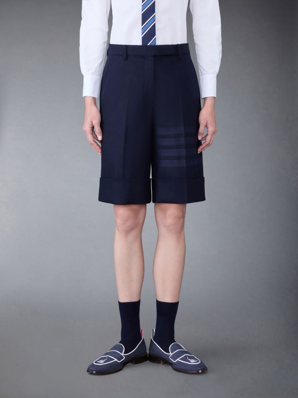 Thom Browne Flannel 4-Bar Sack Kurze Hose Damen Blau | BEJ01X62677