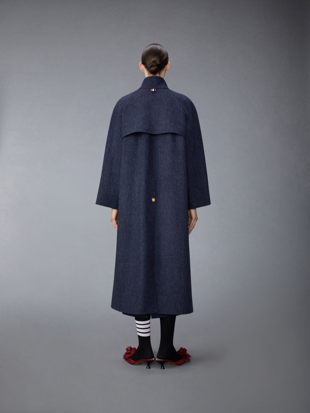 Thom Browne Herringbone Harris Tweed Midi Raglan Funnel Neck Mäntel Damen Blau | GZW85A63780