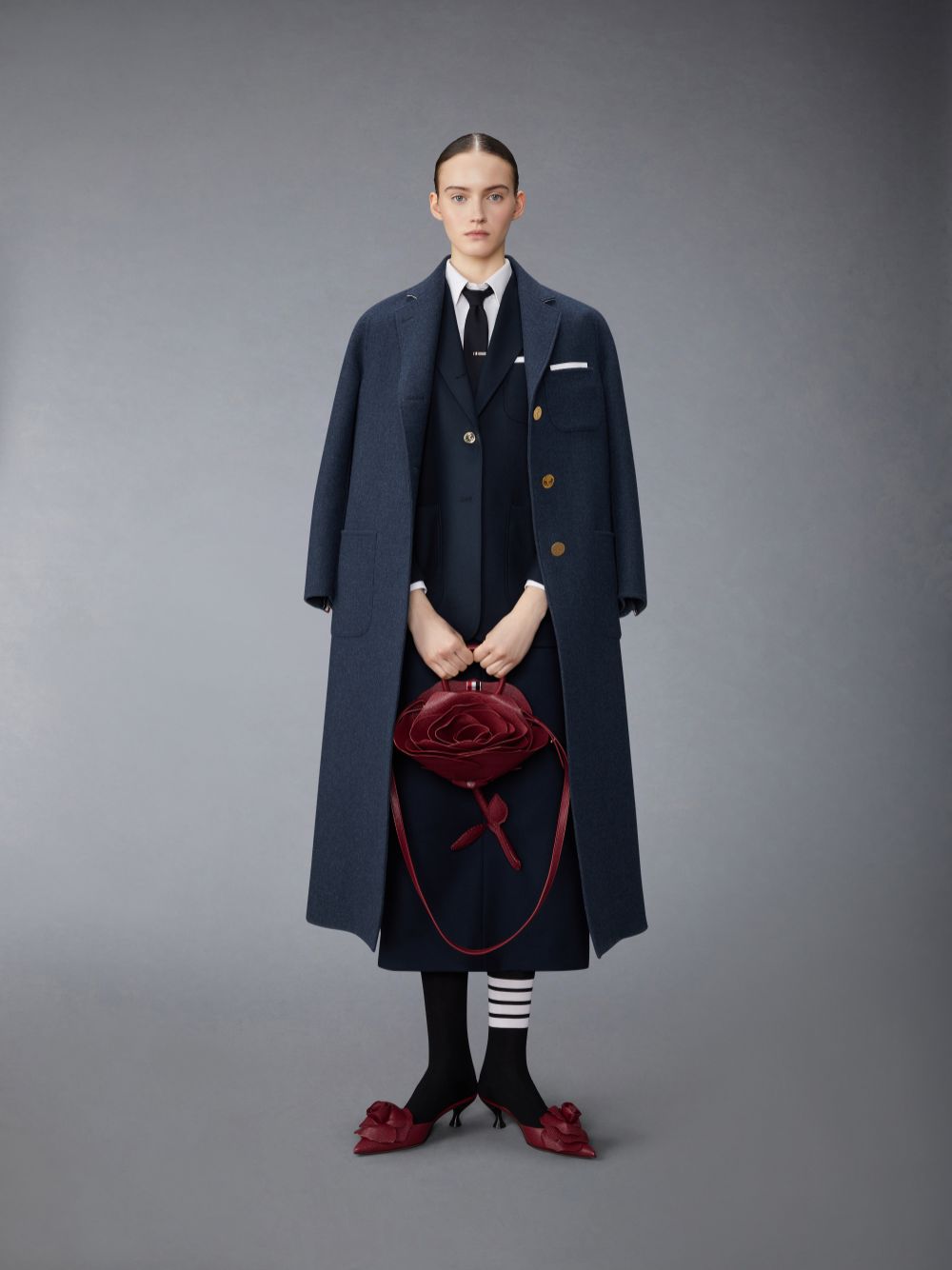 Thom Browne Herringbone Harris Tweed Midi Raglan Funnel Neck Mäntel Damen Blau | GZW85A63780