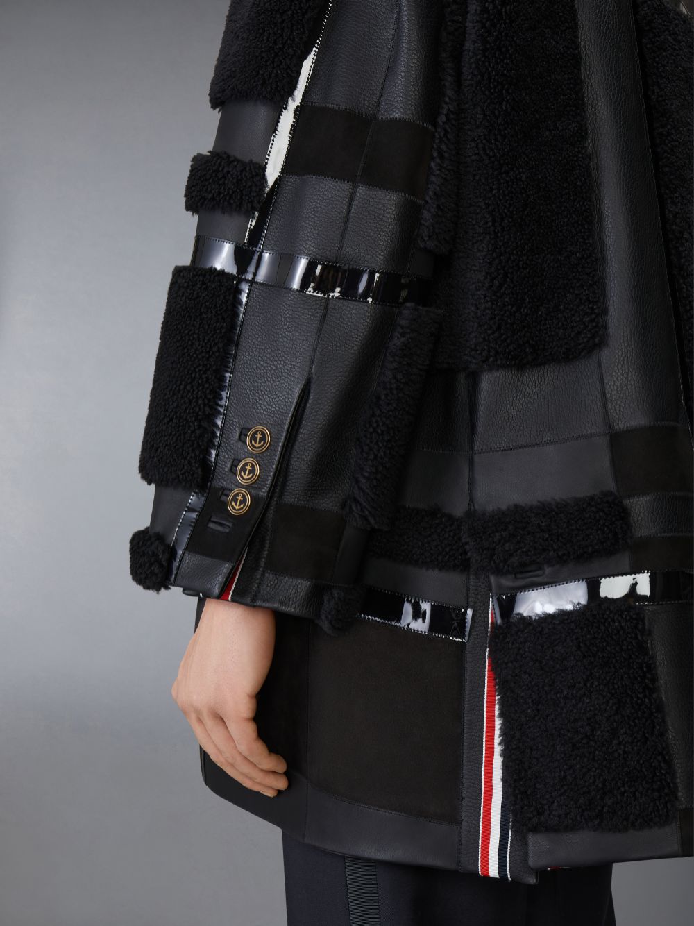 Thom Browne Intarsia Mixed Leather Dyed Shearling Oversized Mäntel Herren Schwarz | ILB50X02675