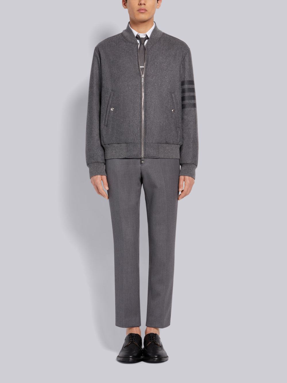 Thom Browne Medium Tech Down Wool Flannel Tonal 4-Bar Relaxed Blouson Jacken Herren Grau | LCF63J89767