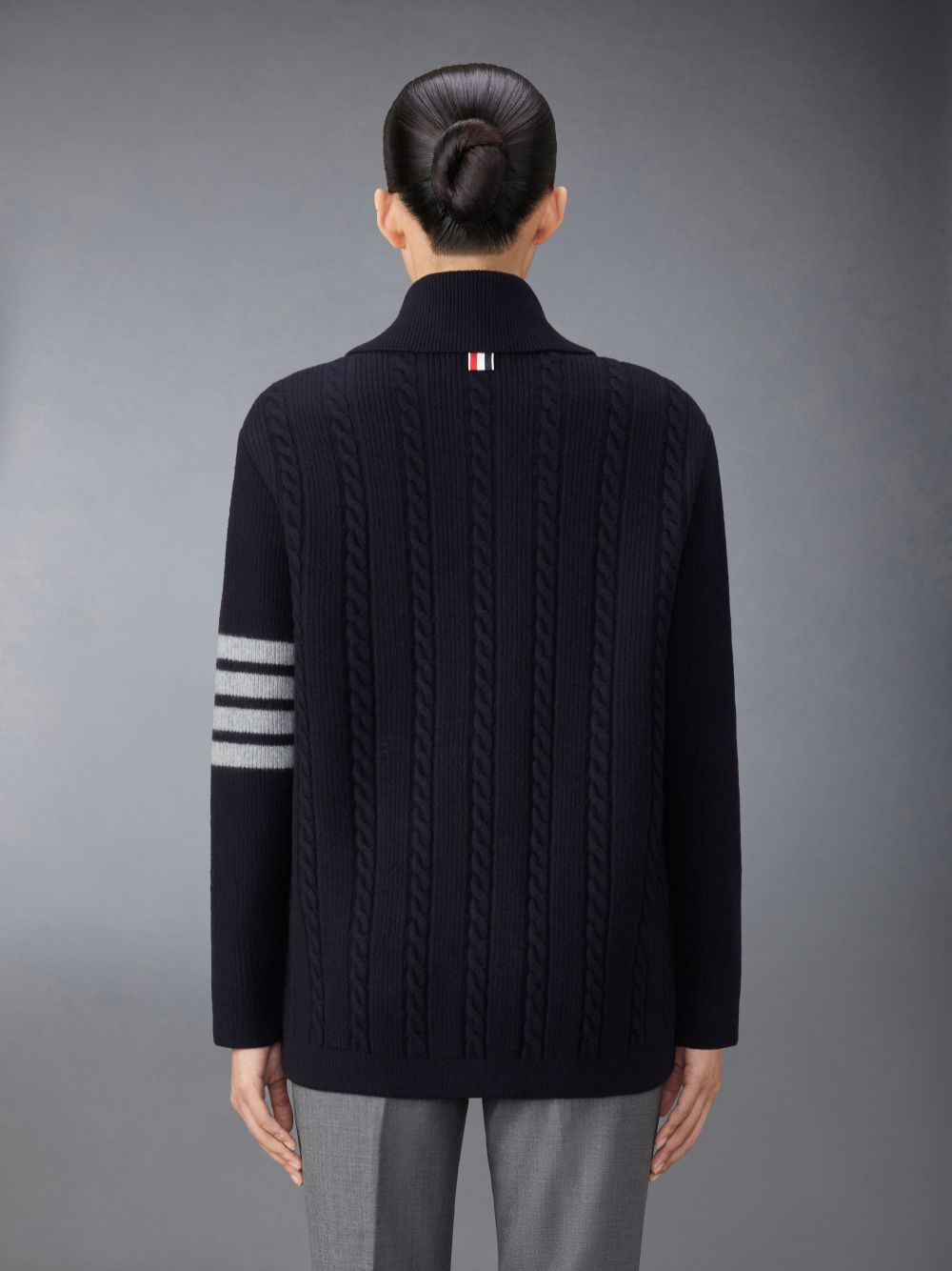Thom Browne Merino Wool and Cotton 4-Bar Cable Mäntel Damen Blau | DKF00V79631