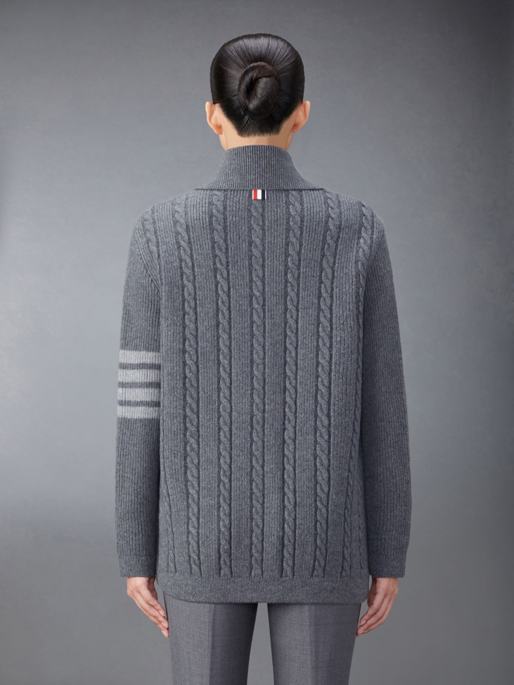 Thom Browne Merino Wool and Cotton 4-Bar Cable Mäntel Damen Grau | IXX86M79335