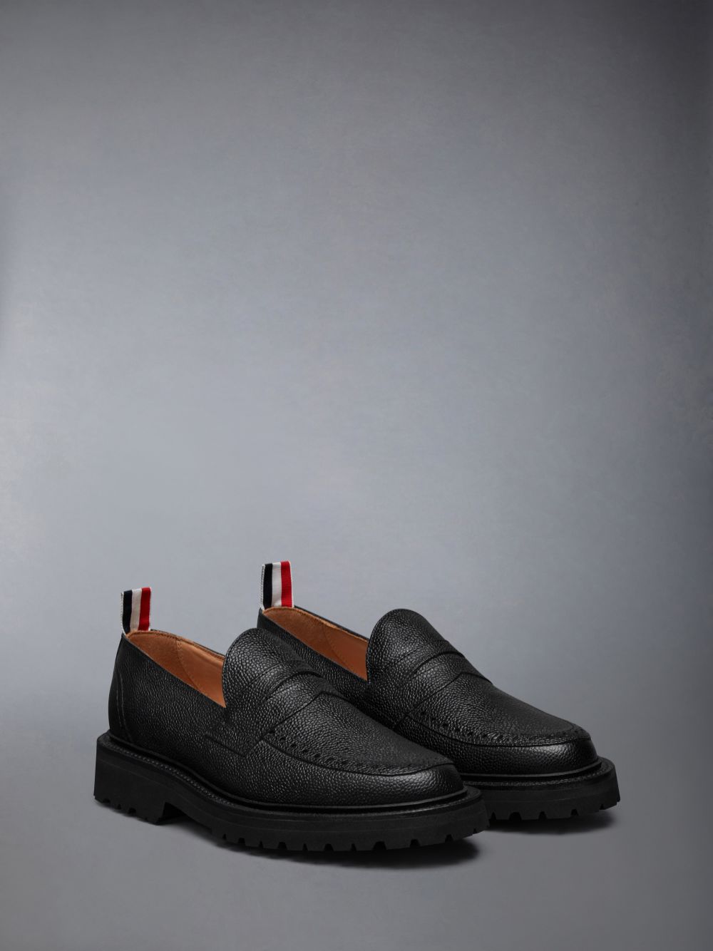 Thom Browne Pebble Grain Leather Commando Sole Penny Halbschuhe Damen Schwarz | HYN53Q81250