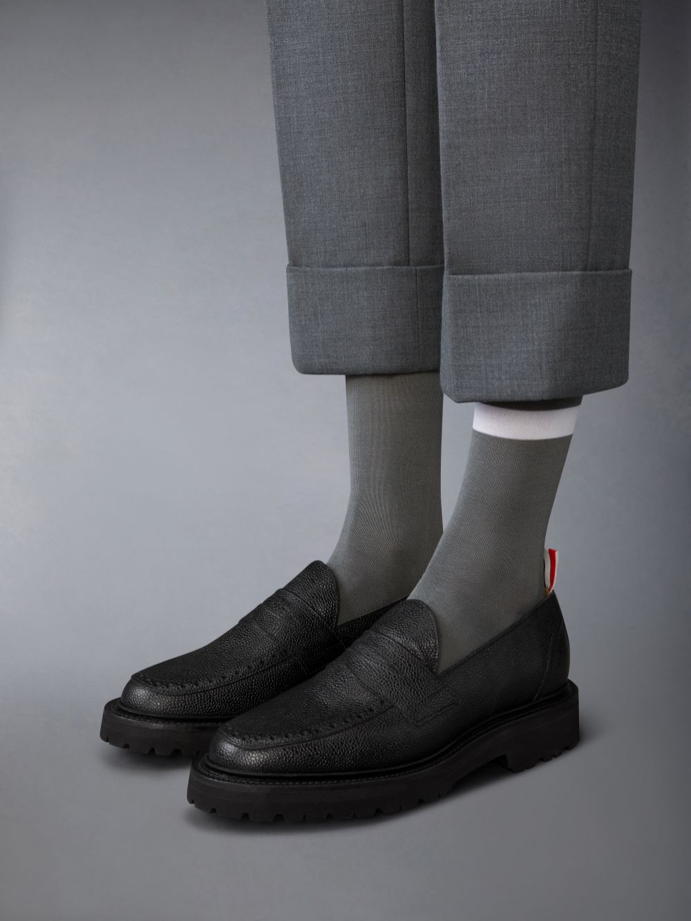 Thom Browne Pebble Grain Leather Commando Sole Penny Halbschuhe Damen Schwarz | HYN53Q81250