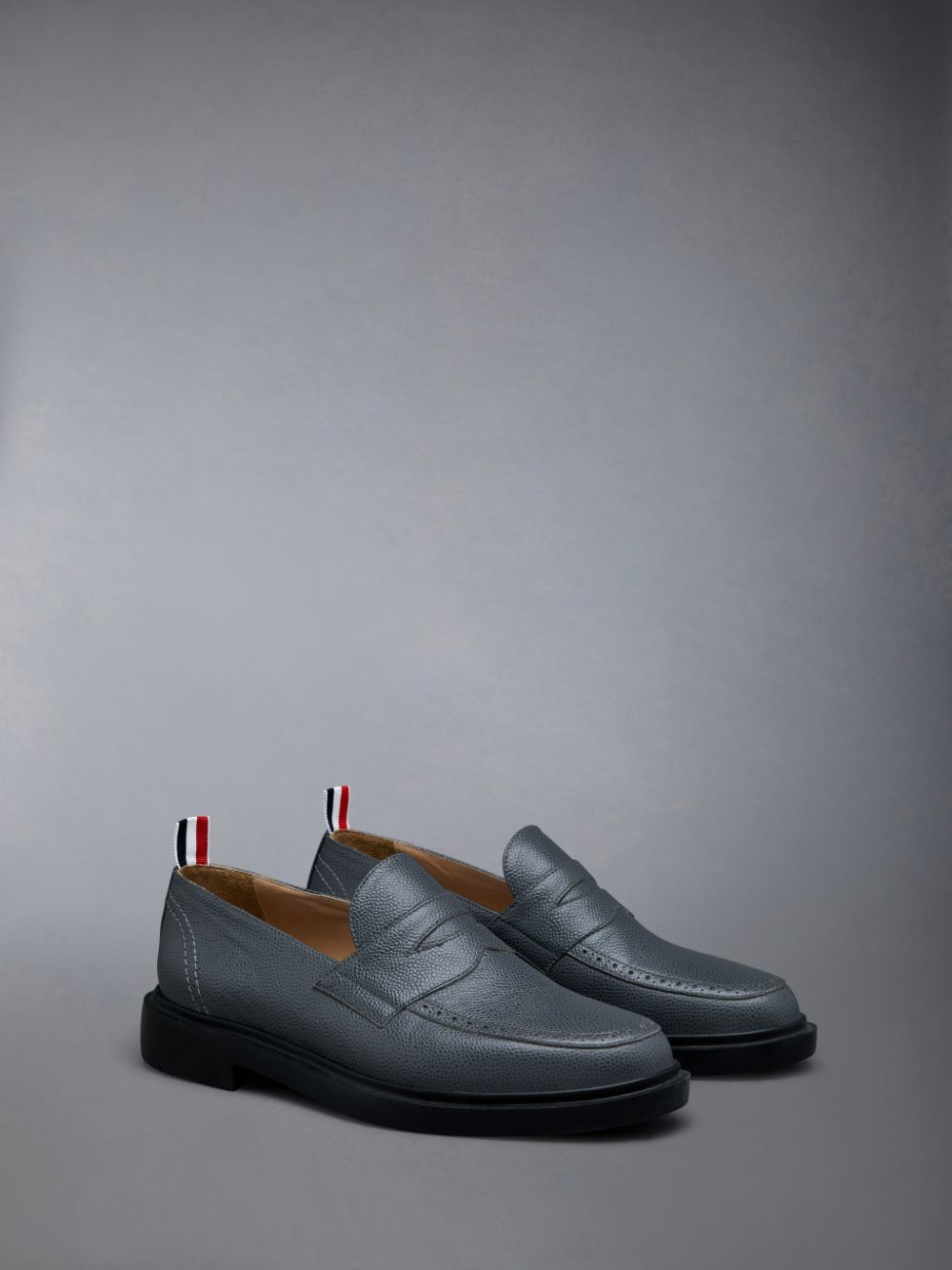 Thom Browne Pebble Grain Leather Rubber Sole Penny Halbschuhe Herren Grau | CBR89M42335