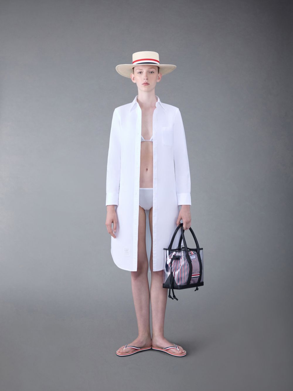 Thom Browne Seersucker Triangle Bikinioberteil Damen Grau | WNC45Z37435