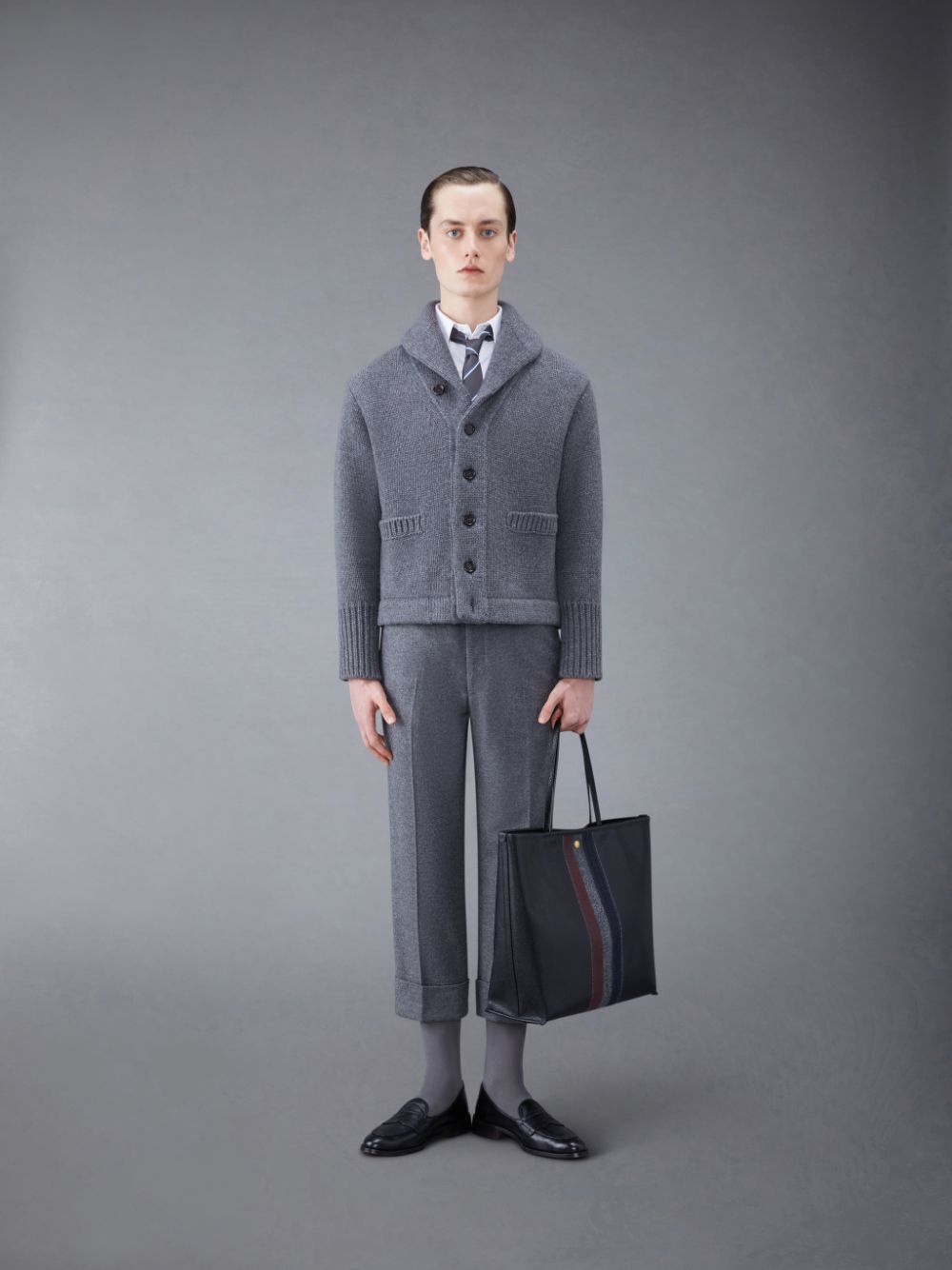 Thom Browne Super Chunky Cashmere Jersey Shawl Collar Strickjacke Herren Grau | UZL00R43572
