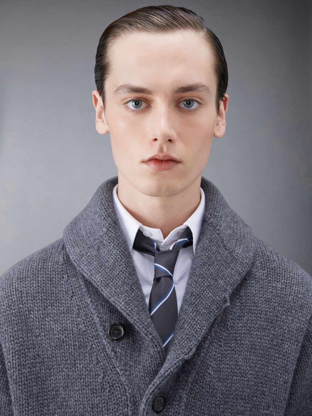 Thom Browne Super Chunky Cashmere Jersey Shawl Collar Strickjacke Herren Grau | UZL00R43572