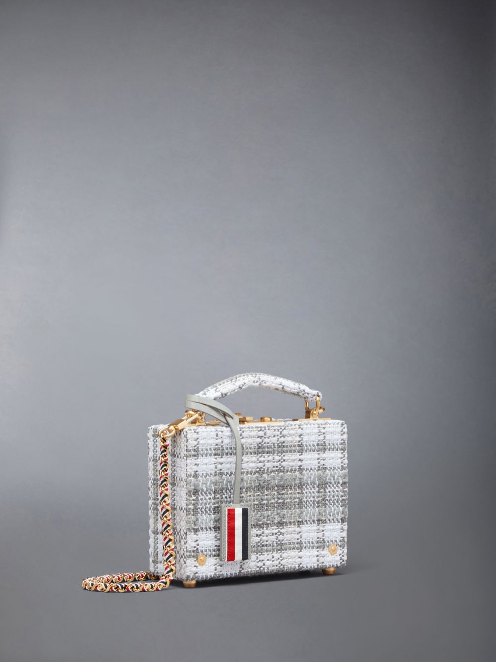 Thom Browne Tartan Tweed Woven Chain Micro Attache Case Tragetaschen Herren Grau | LDL40B92145