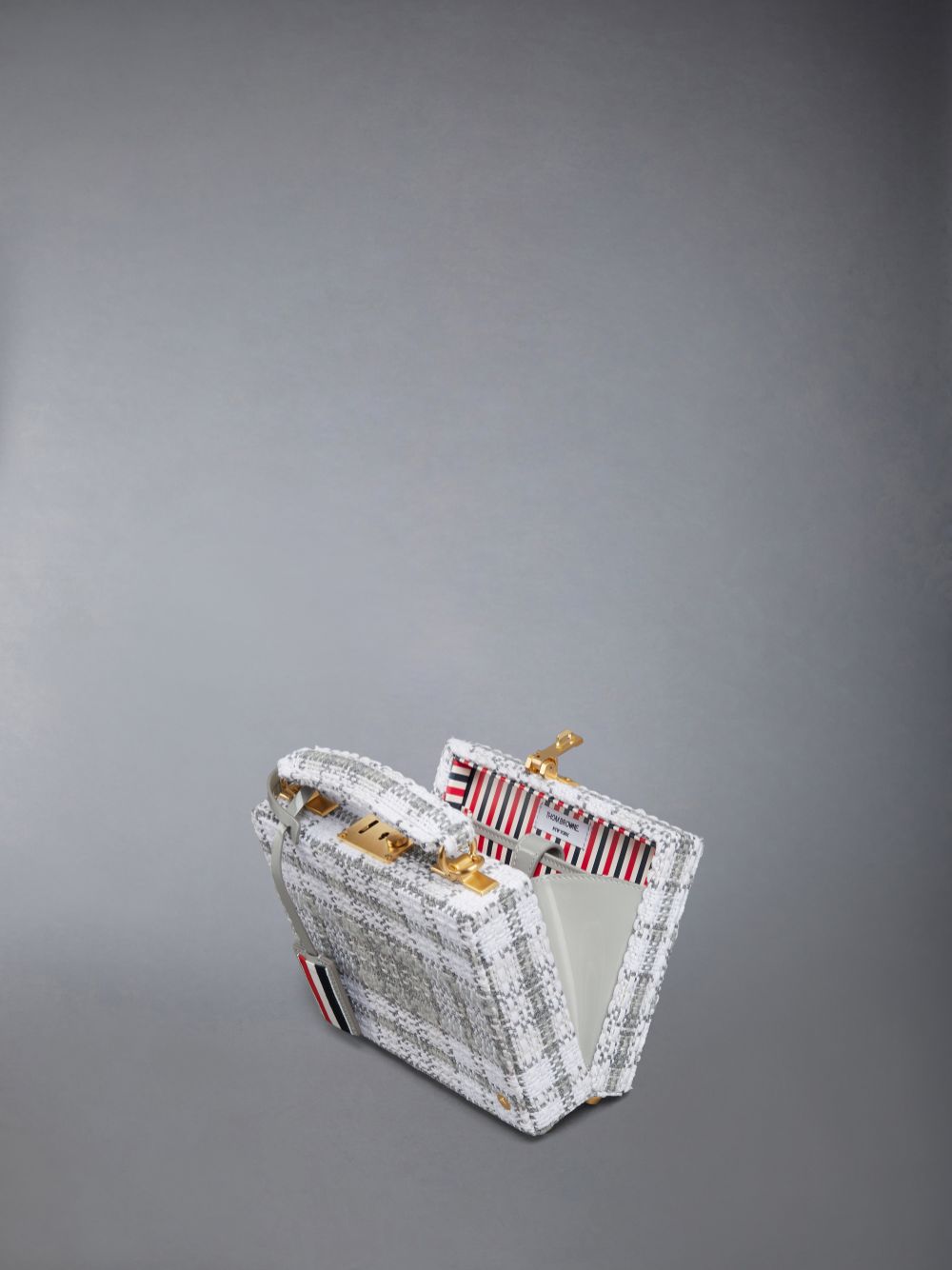 Thom Browne Tartan Tweed Woven Chain Micro Attache Case Tragetaschen Herren Grau | LDL40B92145