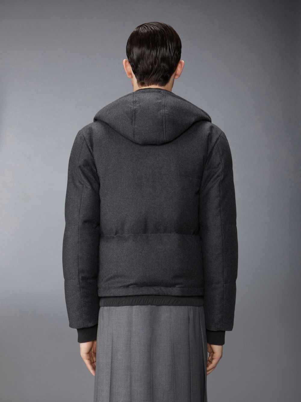 Thom Browne Wool Flannel Down Fill Hood Bomber Jacken Herren Grau | XUB08X84725
