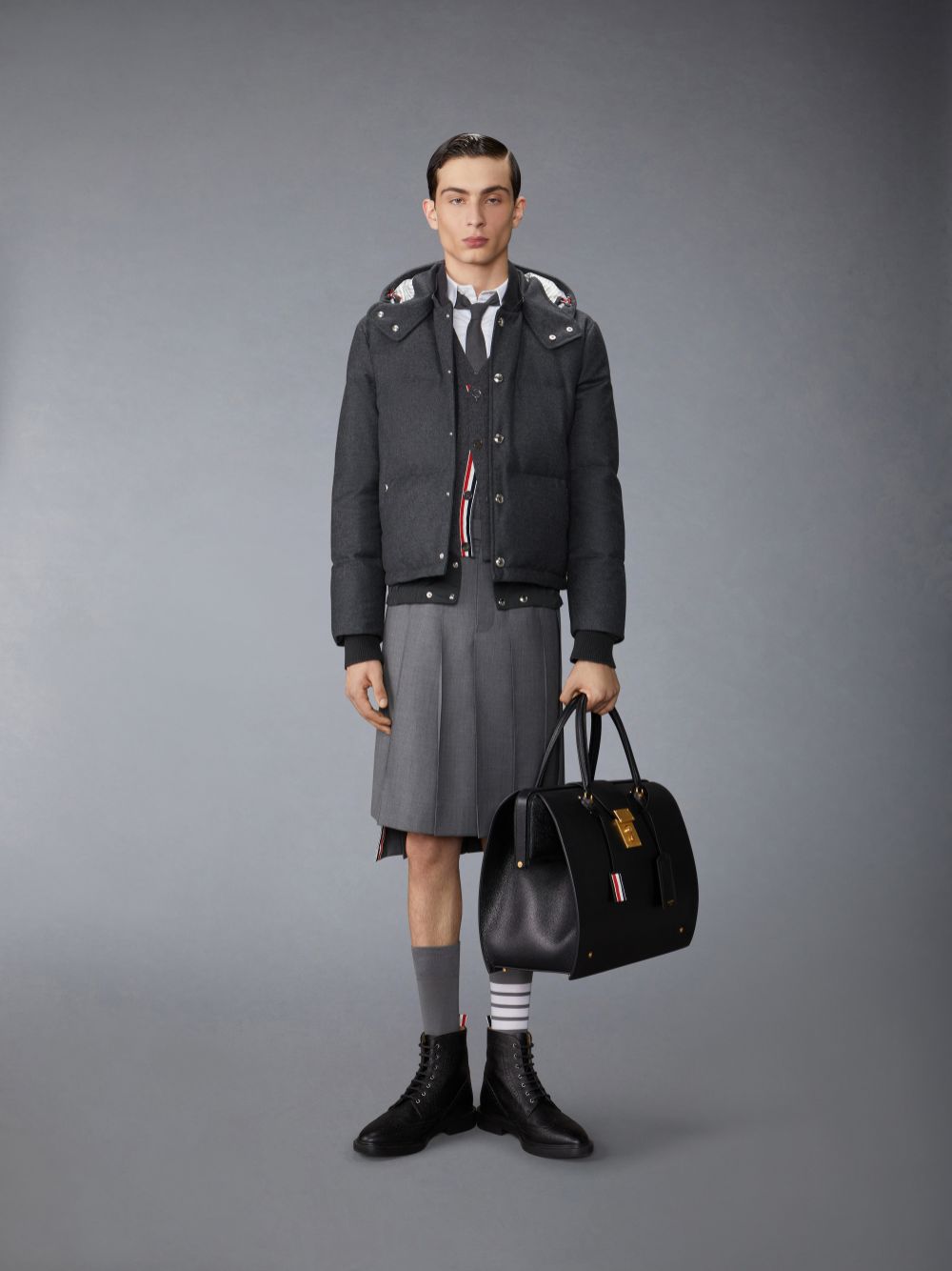 Thom Browne Wool Flannel Down Fill Hood Bomber Jacken Herren Grau | XUB08X84725